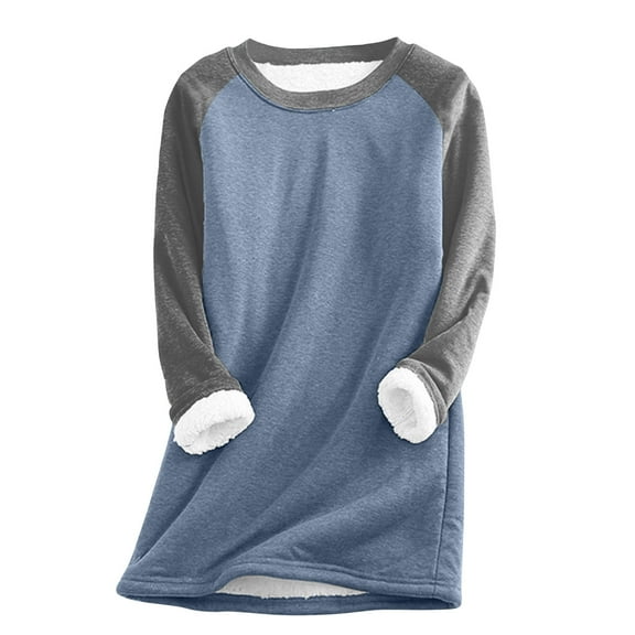Women Warm Sherpa Lined Fleece Crewneck Sport Sweatshirt Pullover Loungewear Raglan Long Sleeve Sweaters