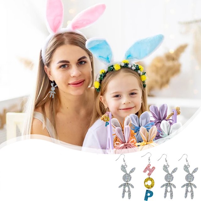 Fiudx Pendientes de Conejito de Pascua, Diseño de Colgante Acrílico Brillante, Bonitas Joyas de Primavera, Perfectos para Pascua y Fiestas Navideñas, Ligeros y Cómodos, Tamaño 7,5 X 3 Cm.