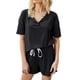 thumbnail image 1 of Pijama negro Ropa de abrigo para mujer Ropa de casa Pantalones cortos de manga corta de color liso Traje casual de dos piezas, 1 of 5