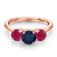 thumbnail image 3 of Gem Stone King 18K Rose Gold Plated Silver Blue Sapphire and Red Ruby Engagement Ring for Women | 2.20 Cttw | Round 6MM | Gemstone September Birthstone | Size 6, 3 of 6