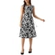thumbnail image 1 of Vestido midi elegante de flores con cuello de cowl y mangas cortas para mujer en blanco y negro, 1 of 5