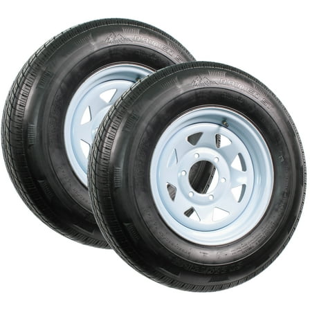 eCustomrim 2-Pk Radial Trailer Tire Rim ST225/75R15 225/75-15 Load D 6 Lug White Wheel