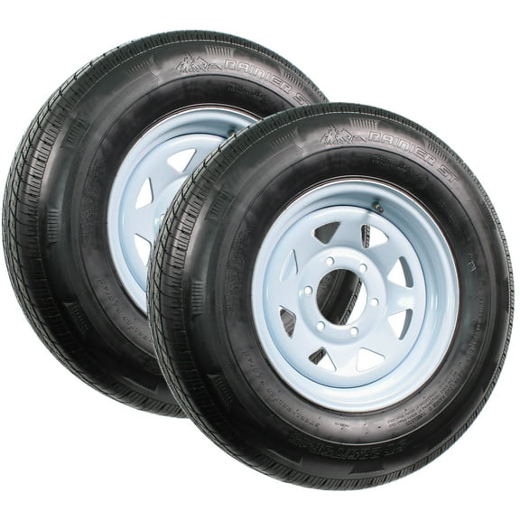 eCustomrim 2-Pk Radial Trailer Tire Rim ST225/75R15 225/75-15 Load D 6 Lug White Wheel