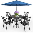 thumbnail image 4 of SUNCROWN 5-Piece Outdoor Wrought Iron Chairs and Table Patio Dining Furniture Set - 4 Stackable Metal Chairs, 1 Steel Slat Bistro Table and 1 Dark Blue 9Ft Patio Umbrella for Garden Backyard Deck, 4 of 8