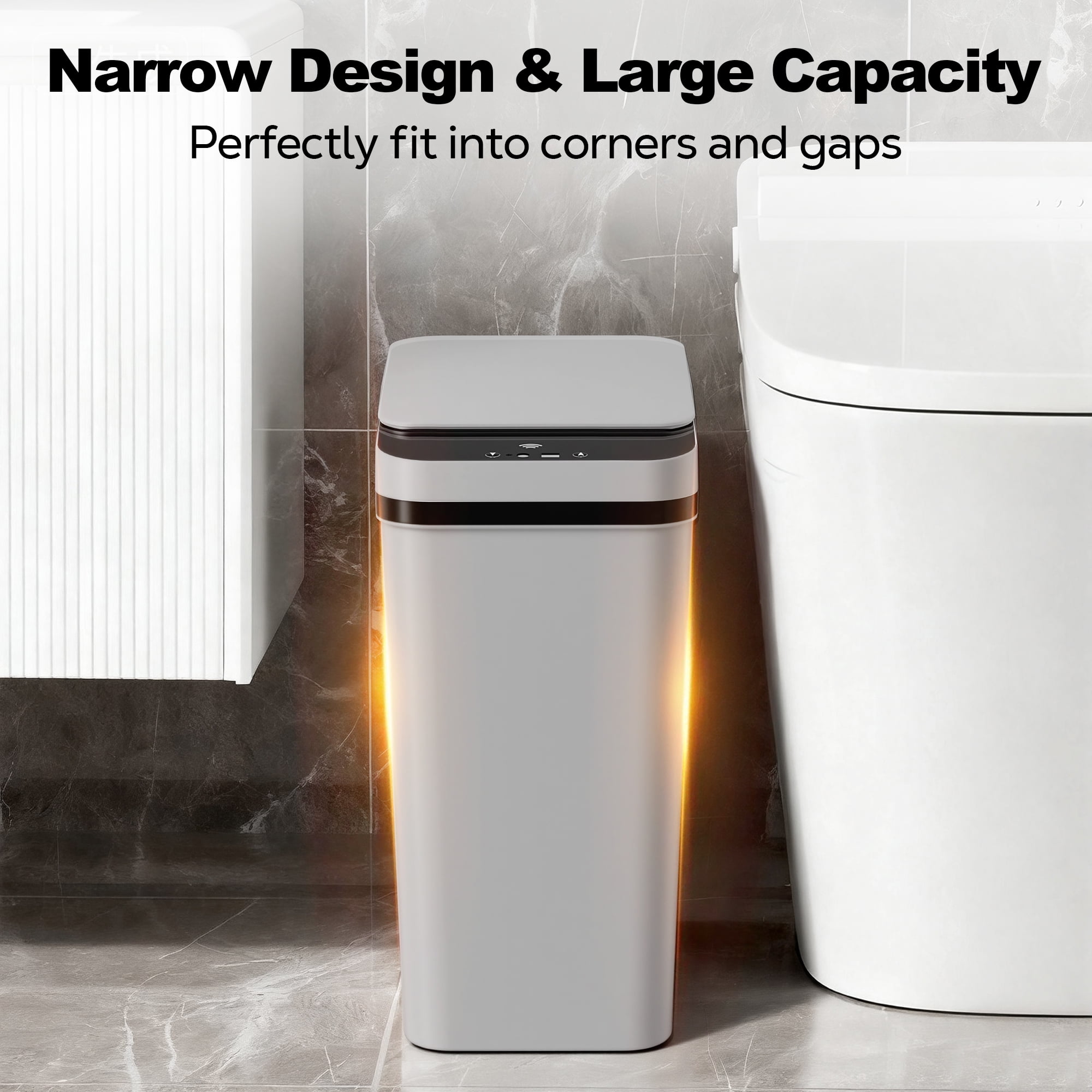 Riousery 3.5 Gallon Touchless Trash Can, 2-Pack Motion Sensor Waste Bin with Lid, Gray