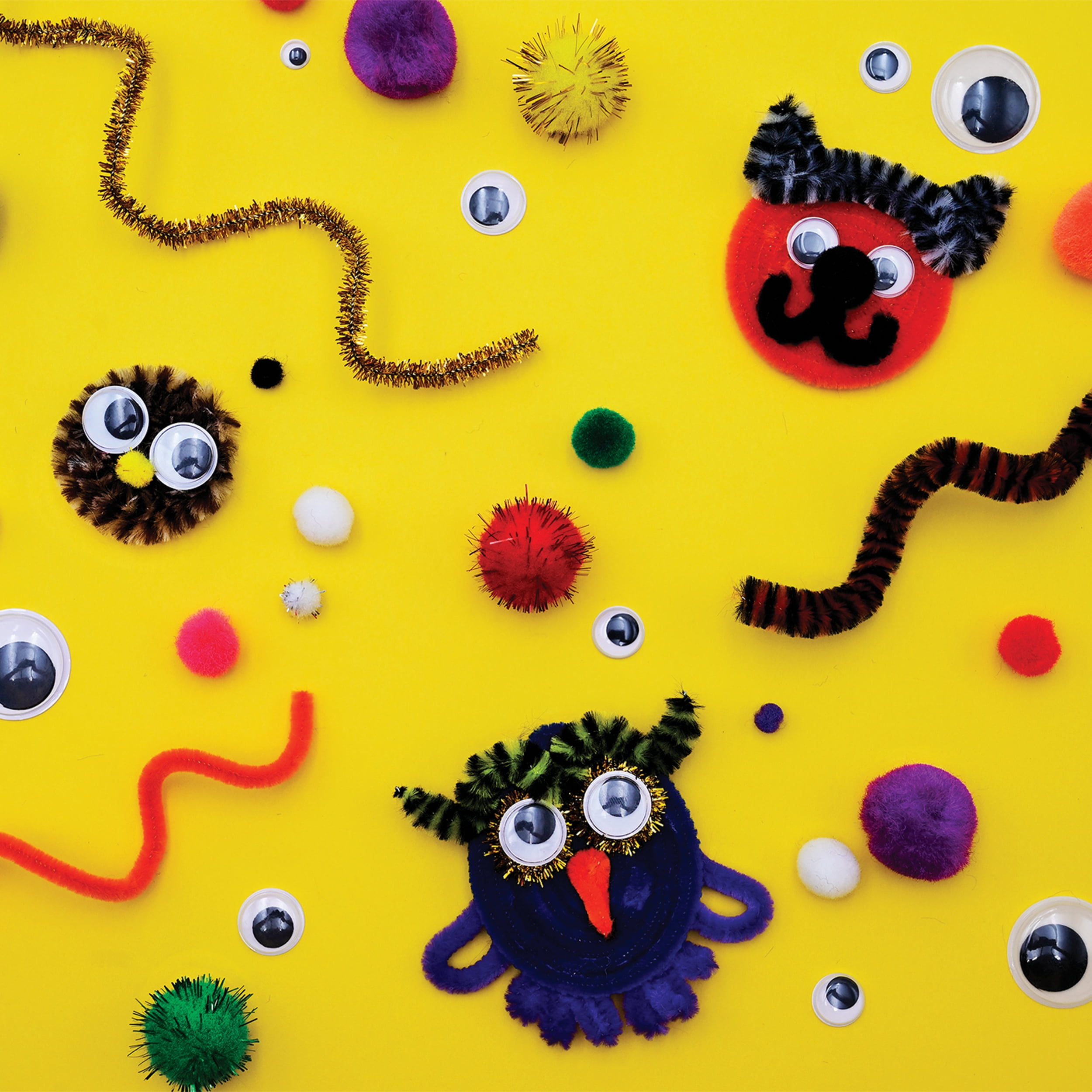 Hello Hobby Fuzzy Craft Kit, 300 Count, Natural Multicolor Chenille Stems and Poms for Kids Crafts and DIY Projects