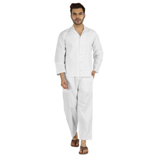 Inkmeso Ensemble de Pyjama Classique Uni en Coton, Pyjama Boutonné pour Hommes, 2 Pcs, Tenue de Nuit
