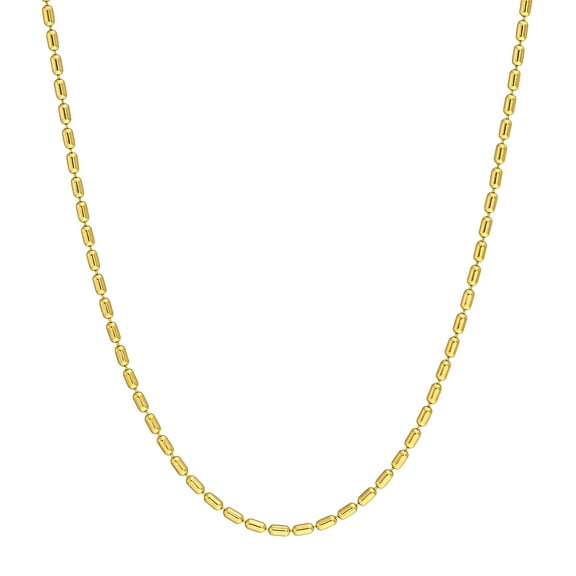 Honey Crush Real 14K Yellow Gold Polished Long Bead Chain (1.5mm, 18in)