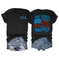 thumbnail image 2 of Trendfront Womens Faith Graphic T Shirts Crewneck Short Sleeve She Loves Jesus And America Too USA American Flag Front And Back Print 250th Anniversary 4th Of July Tee Tops, 2 of 4
