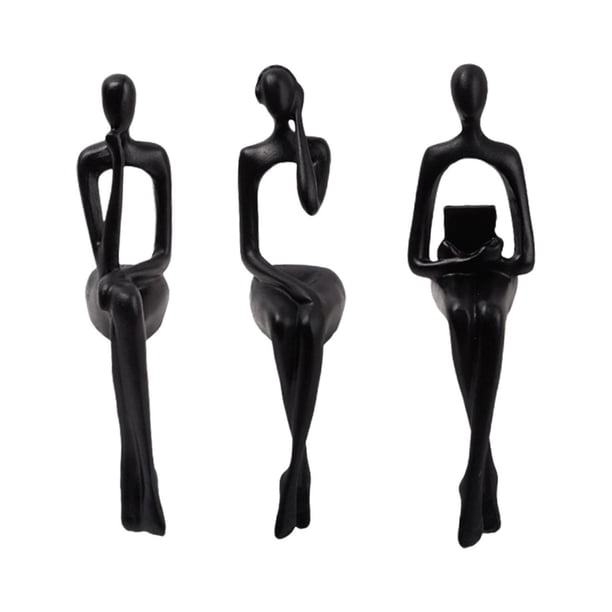 3 piezas de estatua de pensador sentado, escultura de resina, artesanía, personaje moderno abstracto para Negro
