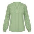 thumbnail image 6 of ZQGJB Womens Summer Tops Elegant Lace Floral Patchwork Hollow out Long Sleeve Shirts Henley Neck Top with Buttons Casual Loose Fit Tunic Blouses for Office Mint Green XL, 6 of 10