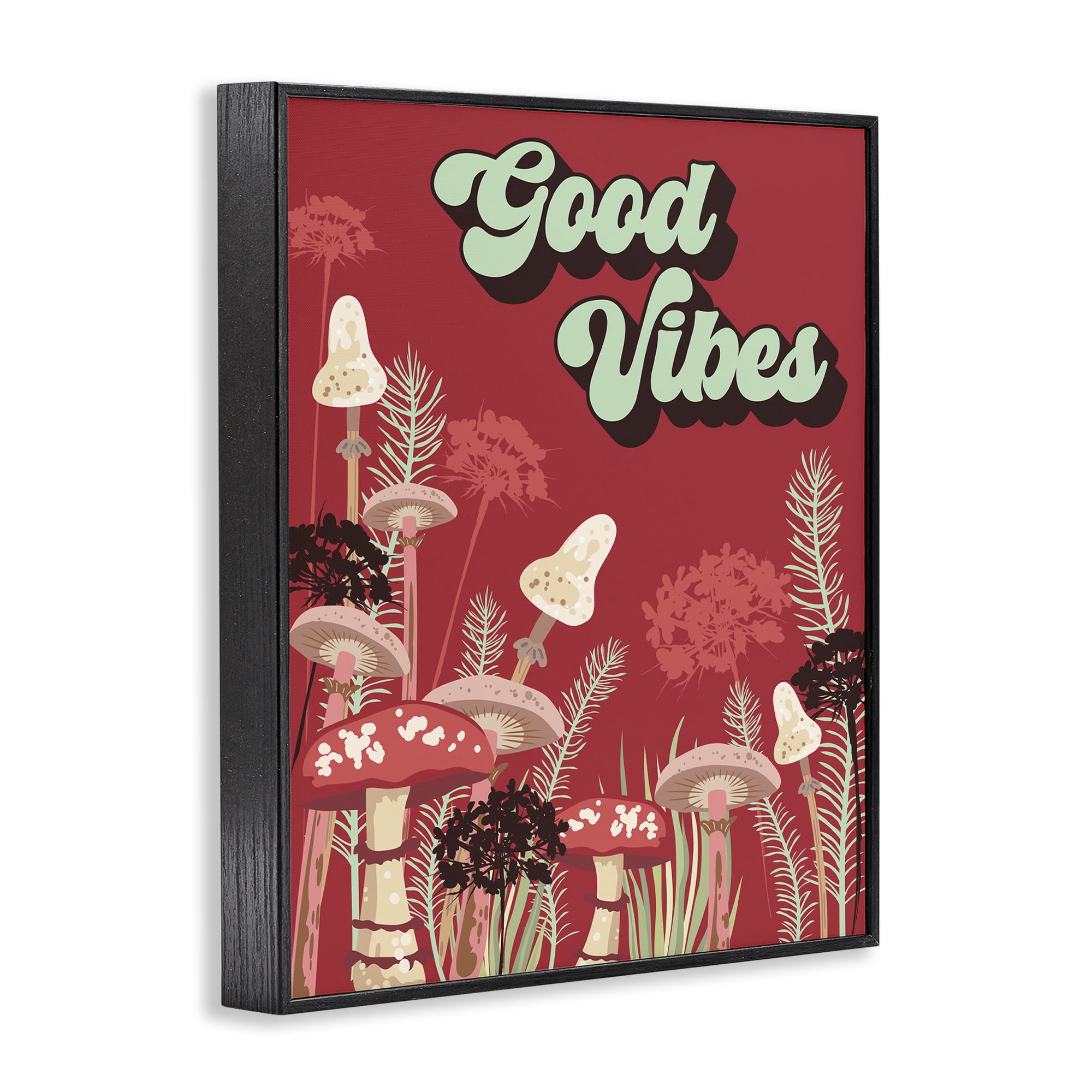 Stupell Industries Good Vibes Mushrooms Botanical & Floral Painting Black Framed Art Print Wall Art, 16 x 20