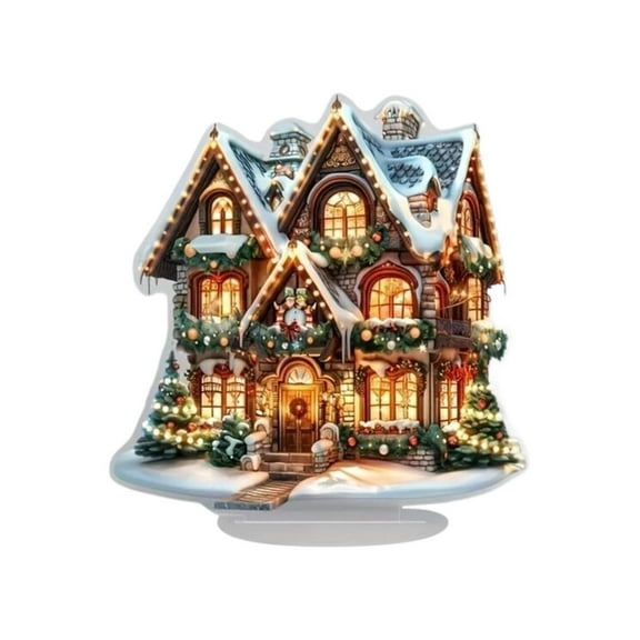 Christmas Village House Decorations,2D Acrylic Table Decor,Christmas Cabin Special Shape Art Decor With Base Table Decor,Collectible Ornaments(B)