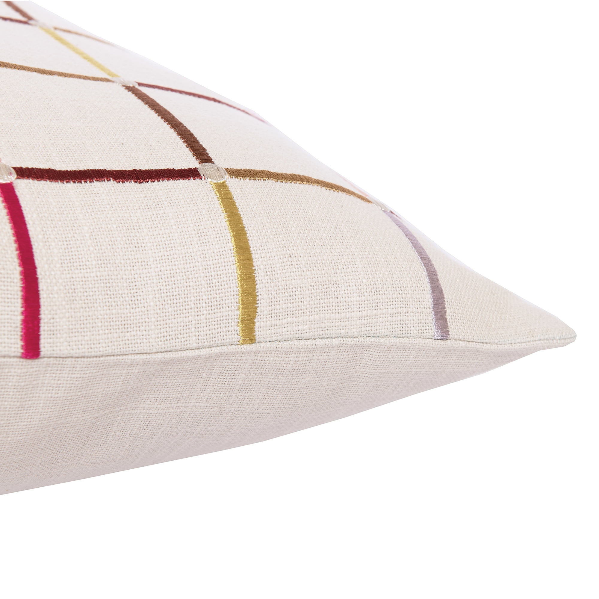 Ox Bay and Stacy Garcia 24" x 24" Ivory Checkered Embroidered Cotton Blend Adult Decorative Throw Pillow
