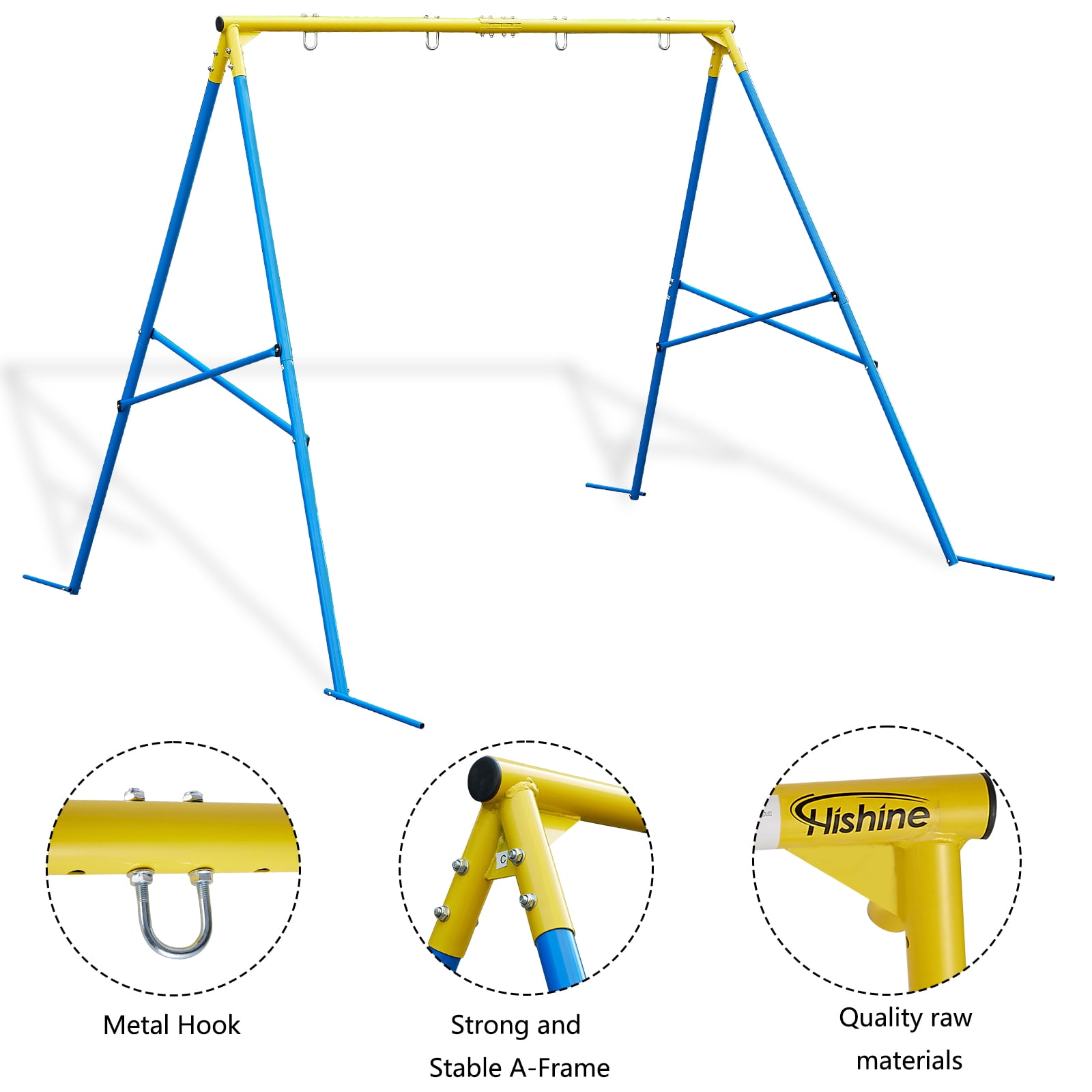 Hishine Swing Stand Metal Frame for Backyard, Heavy Duty Full Steel A-Frame with Ground Stakes, Fits 2 Swings Extra Large Outdoor 550lbs