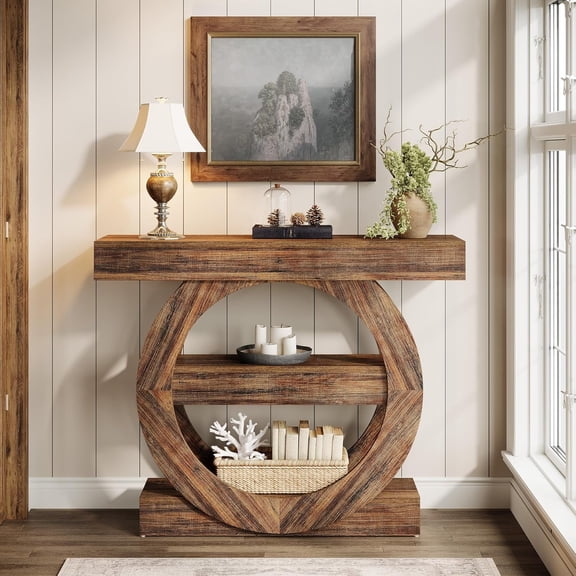 Tribesigns 41.3" Farmhouse Console Table, 3-Tier Sofa Table with Storage Shelves for Living Room, Hallway (Rustic Brown)