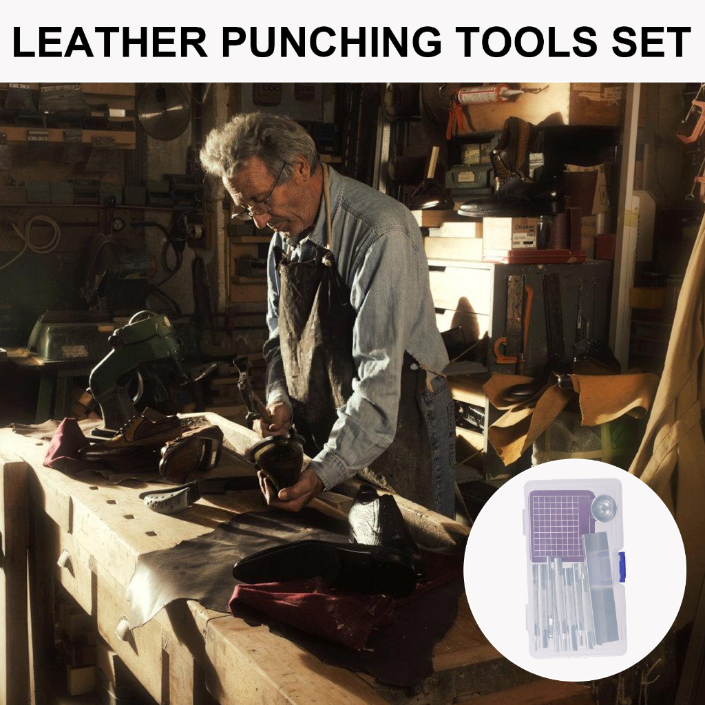 Geemin 12Pcs Hollow Punching Set with Base and Cutting Mat, Round Hole Puncher