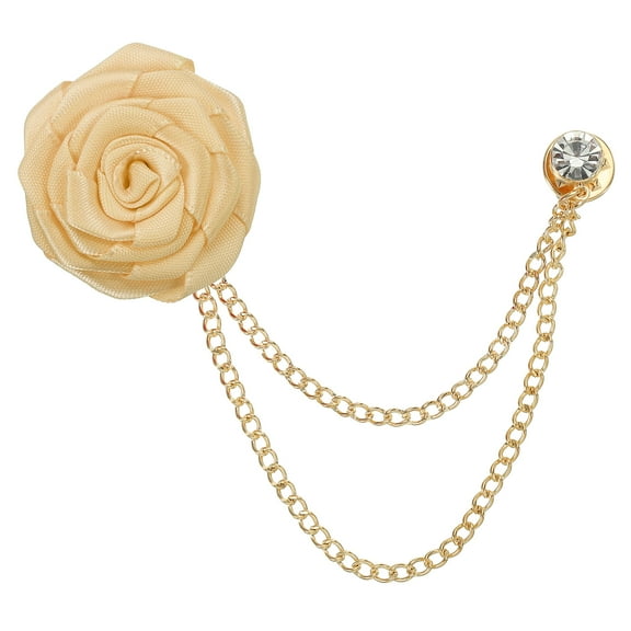 Uxcell Wedding Brooches Bridegroom Rose Flower Brooch Pin for Men Cloth Art Handmade Badge Tassel Chain Men's Suit Accessories, Champagne