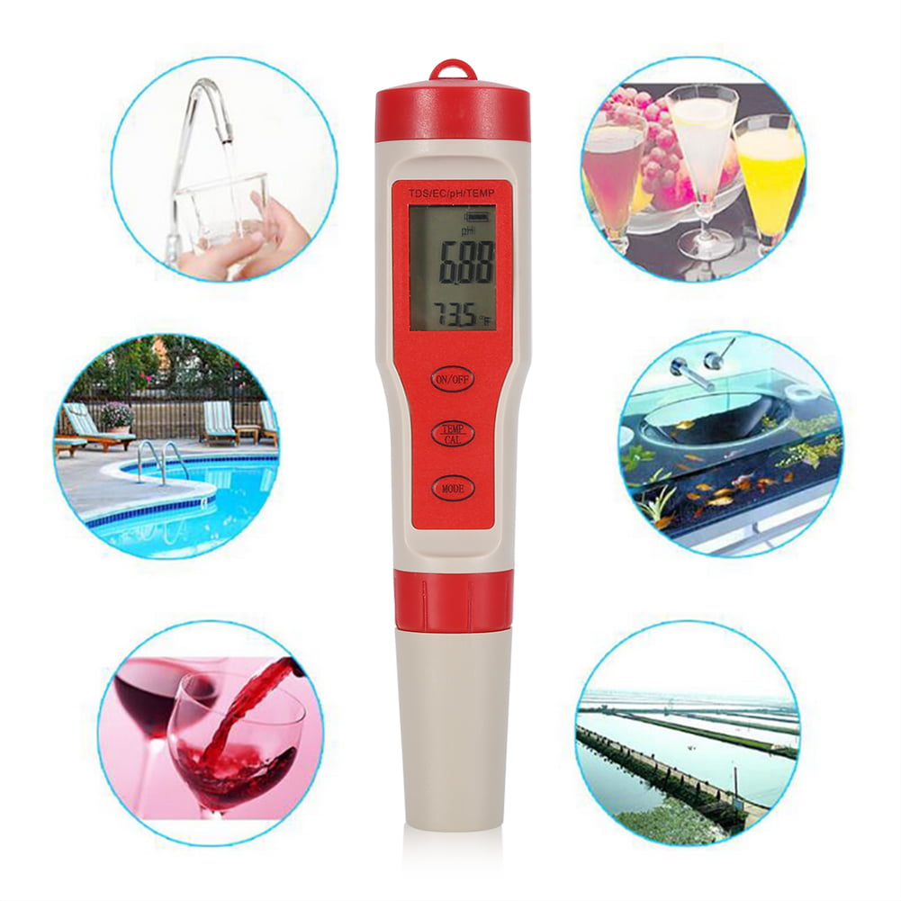 4 in 1 LCD Digital Water Tester TDS/EC/PH/TEMP Meter Monitor Pen Portable Mini 