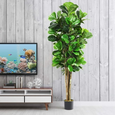 4FT Fake Fiddle Leaf Fig Tree with Moss Pot Lifelike Artificial Plant for Indoor Home Office Decor