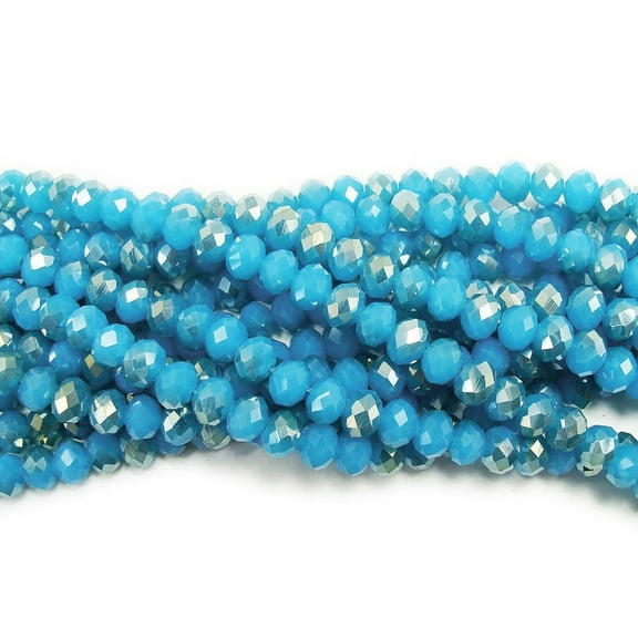 8x10mm 72 Beads 22" Half Silver Sea Blue Glass Faceted Rondelle Beads For Jewelry Making