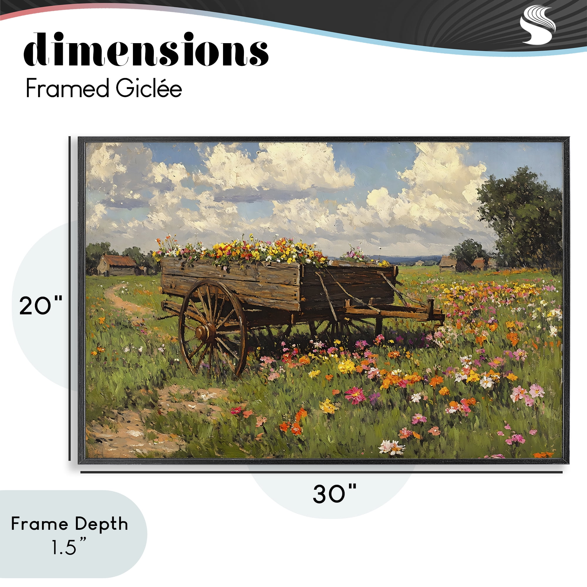 Stupell Industries Wildflower Wagon in Bloom Black Framed Giclee Art, design by Franklyn Gregory