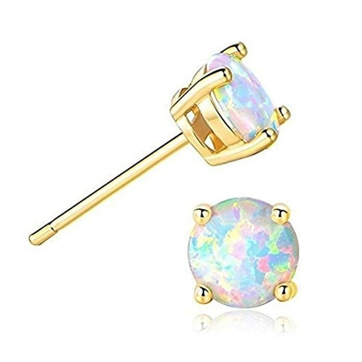 Opal Stud Earrings Sterling Silver Fire Opal 925 Jewelry Round