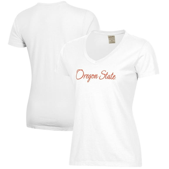 Women's  White Oregon State Beavers Script Logo Comfort Wash V-Neck T-Shirt