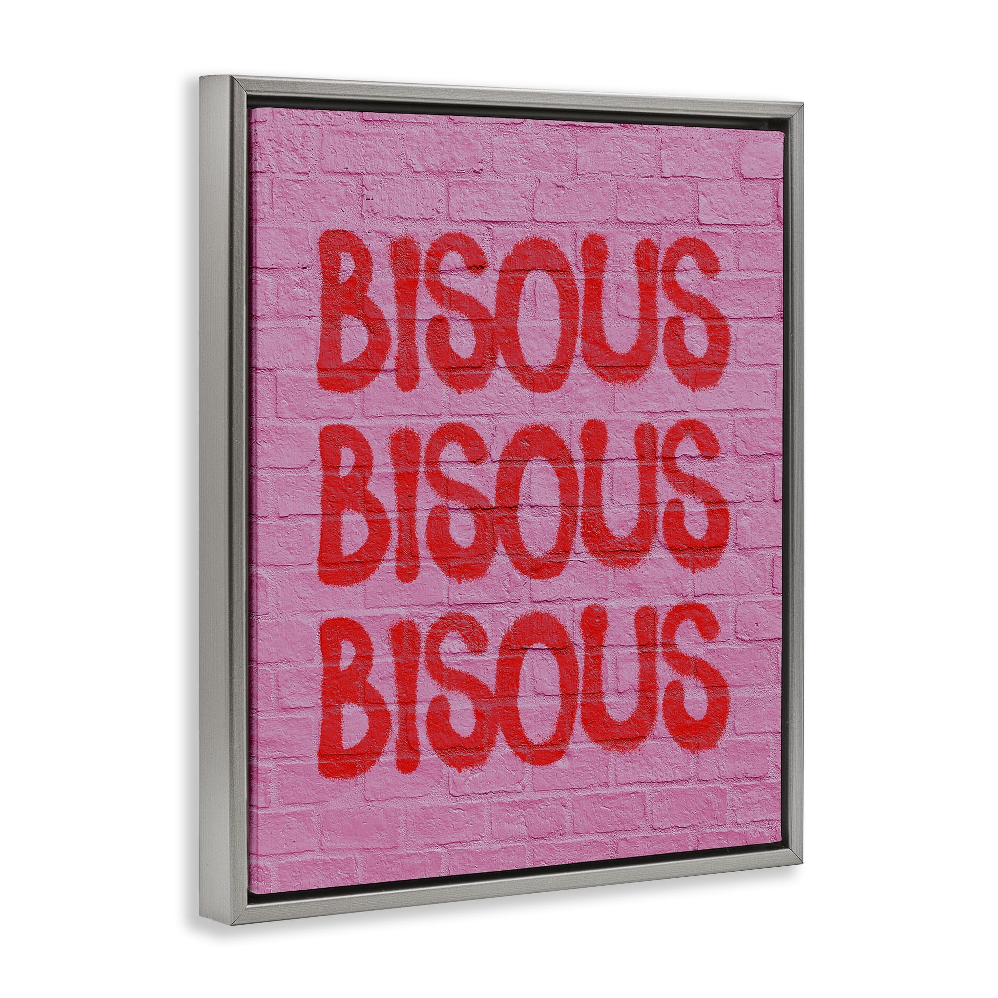 Stupell Industries Bisous on Brick Pattern Text & Numbers Painting Gray Floater Framed Canvas Art Print Wall Art, 25 x 31