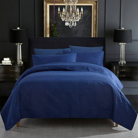 JML Quilt Set Queen 3 Piece Coverlet, Microfiber Embossed Bedspread With 2 Shams,88"x92"