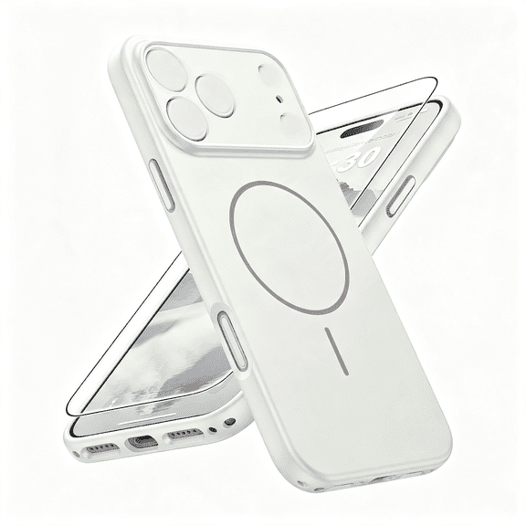 GJX for Iphone 17 Pro Max Case: [Compatible with Solid White Matte 17 Promax Magnetic Phone Cover with [Full Camera Protection] [Screen Protector] Military Grade Shockproof Protective