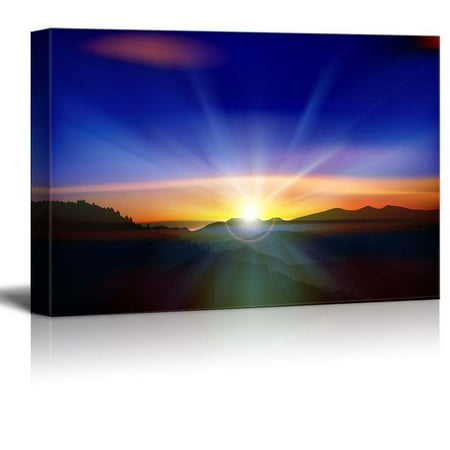 Canvas Prints Wall Art - Abstract Nature View with Mountains and Sunrise | Modern Home Deoration/Wall Decor Giclee Printing Wrapped Canvas Art Ready to Hang - 16