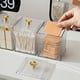 thumbnail image 4 of Caja transparente para guardar hisopos de algodón | Organizador de hisopos con asa de trébol de cuatro hojas | Estuche de escritorio para cosméticos, discos de maquillaje, labiales y gomas para el, 4 of 7