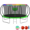 thumbnail image 1 of KOFUN Trampoline with Basketball Hoop & Light, 1500lbs 10FT 12FT 14FT 16FT Trampoline for Adults and Kids, No Gap Design Backyard Trampoline with Enclosure Net, Ladder, Green, 1 of 9