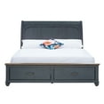 thumbnail image 3 of Queen Size Sleigh Bed, with Two Soft-close Storage Drawers, Corduroy Blue Finish, Antique Pewter Hardware, 3 of 9