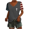 thumbnail image 1 of Tops Cortos para las Mujeres Día de la Independencia Patriótica Impreso Cuello en V, Manga Corta Top Casual para Diario, Fiesta Y Todas las Estaciones, 1 of 5
