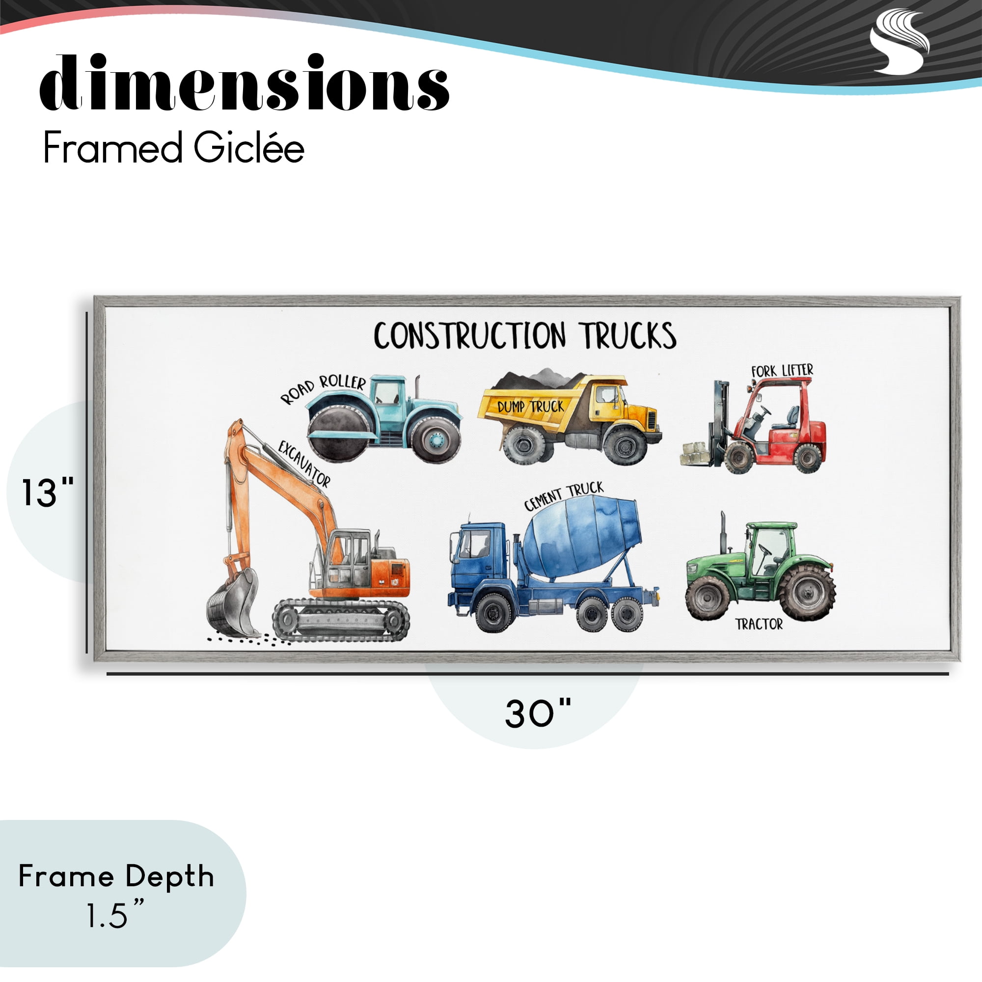 Stupell Industries Industrial Construction Trucks Gray Framed Giclee Art, design by Christine Simpson Art