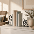 thumbnail image 5 of 2Pcs Decorative Bookend with Stick Figure, Metal Stickman Bookend, Decorative Book Support for Office School Library and Book Lover Decor, 5 of 10