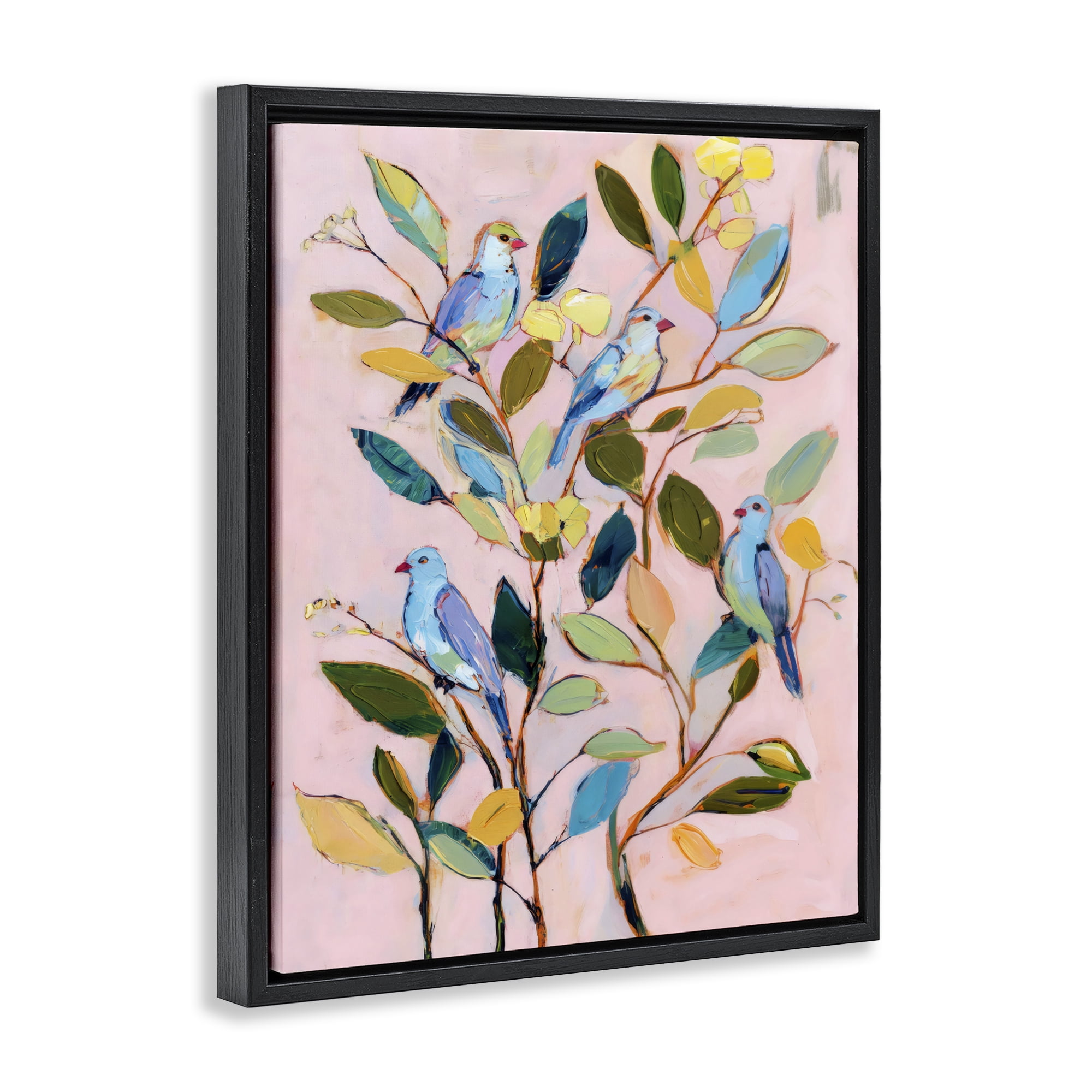 Stupell Industries Birds Between Leaves Impression Black Framed Floater Canvas Wall Art, design by Sisi and Seb