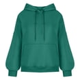 thumbnail image 5 of Blouses for Women Dressy Casual Clearance Winter Loose Hooded Long Sleeve Cap Off the Shoulder Drawstring Solid Color Pullover Cotton Sweatshirt Sweatshirts(Green,L), 5 of 6