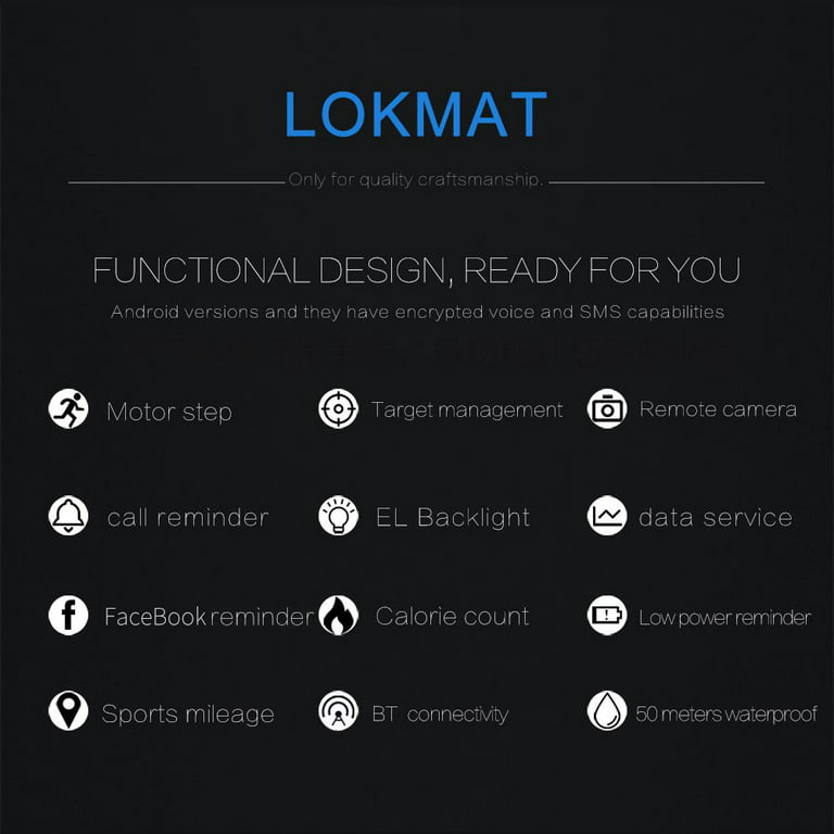 Écran LCD Lokmat MK16 Montre intelligente étanche 50 m, rappel  d'informations de support / caméra à