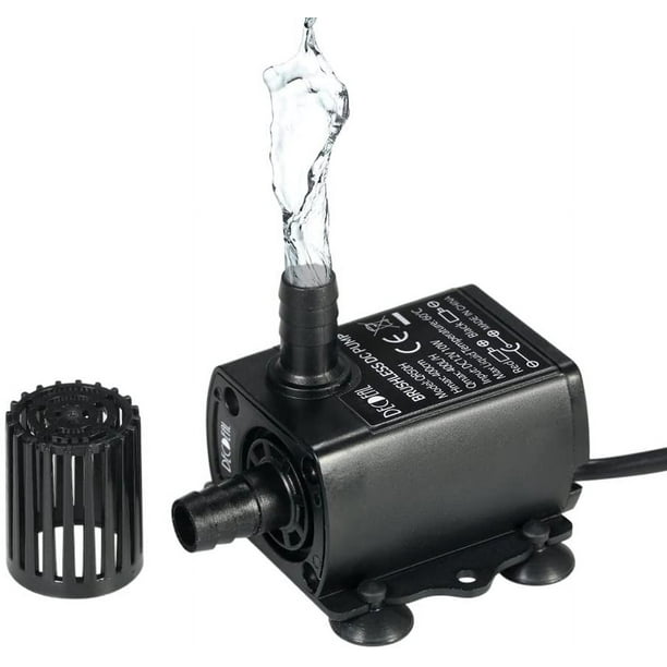 Hylotele Brunnenpumpe Ultra-leise DC12V 10W 400L / H Aufzug 400cm Mini Brushless Wasserpumpe 5,5 * 2,1 mm Female Tauchpumpe Brunnen mit Fließen Einstellfunktion