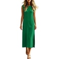 thumbnail image 6 of VBVC Women's Slim Sleeveless Tank Midi Dress , Casual Summer Side Slit Dress For Women , Ladies' Lightweight Crewneck Tunic Dress with Pockets,Green,S-2XL, 6 of 7
