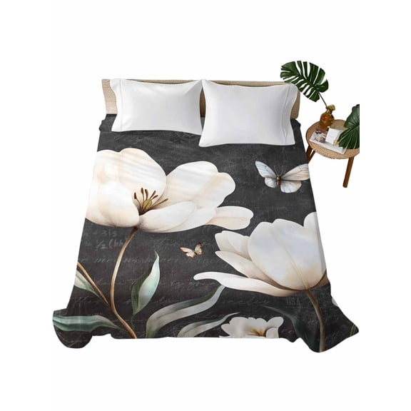 Farmhouse Floral Flat Sheets Only King Size, Soft Breathable Bed Top Sheets for Mattress, Magnolia Flowers Vintage Blackboard Luxury Bedding Flat Sheets for Home Hotel Bedroom Bed Protection