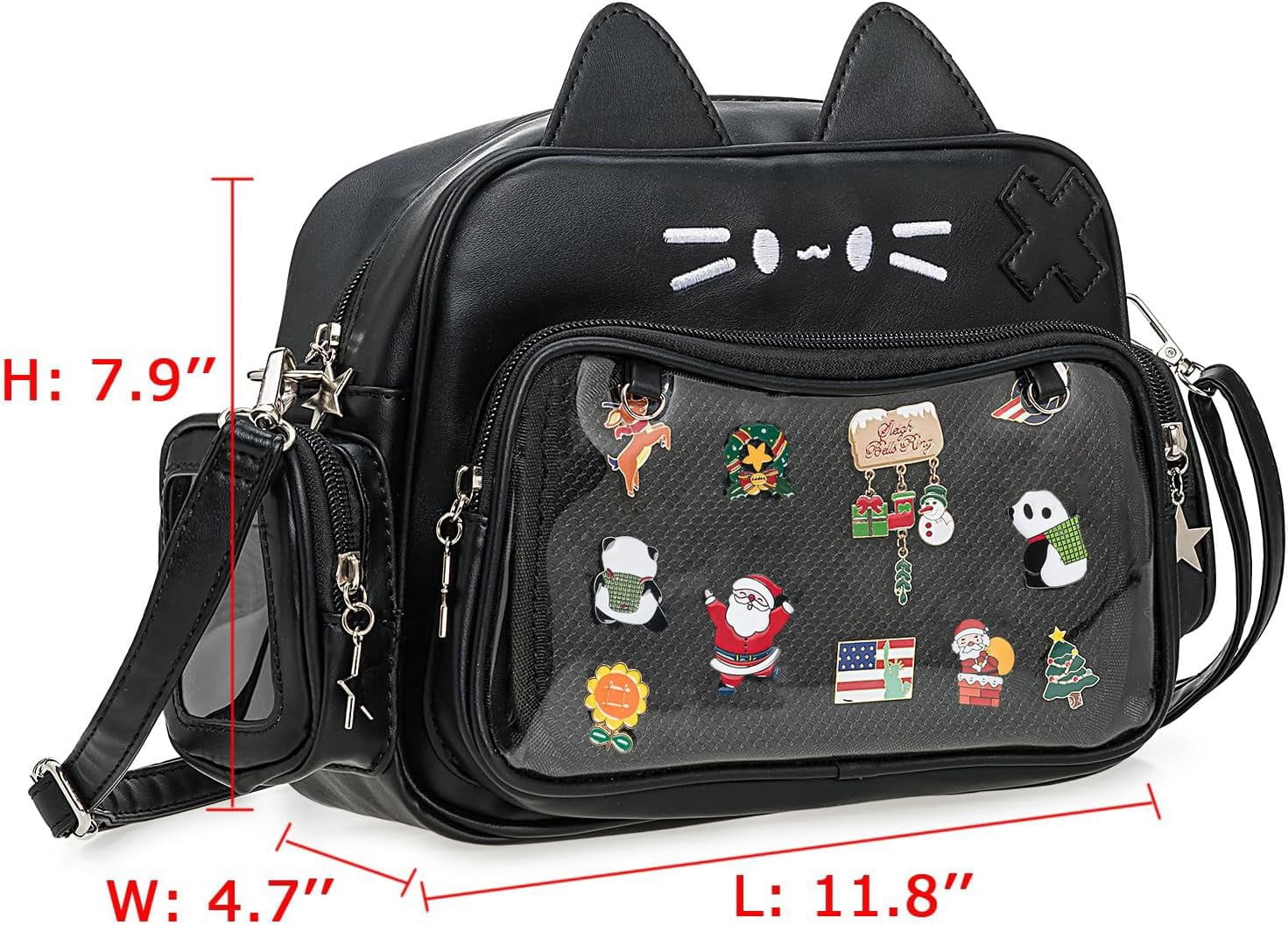 Kwuty Kawaii Ita Bag Backpack Crossbody Bag Cat Shoulder Bags Multi-Purpose Pin Display with Insert