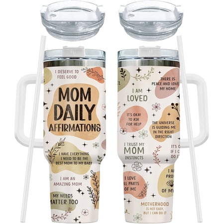New Mom Tumbler with Handle and Straw 40oz Mom Daily Affirmation Cup Insulated Mothers Day Gifts from Husband Daughter Son Expecting Mum Gifts Birthday