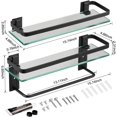 thumbnail image 6 of 15.7-inch Wall-Mounted Floating Glass Bathroom Shelf with Towel Holder - Black, 6 of 9