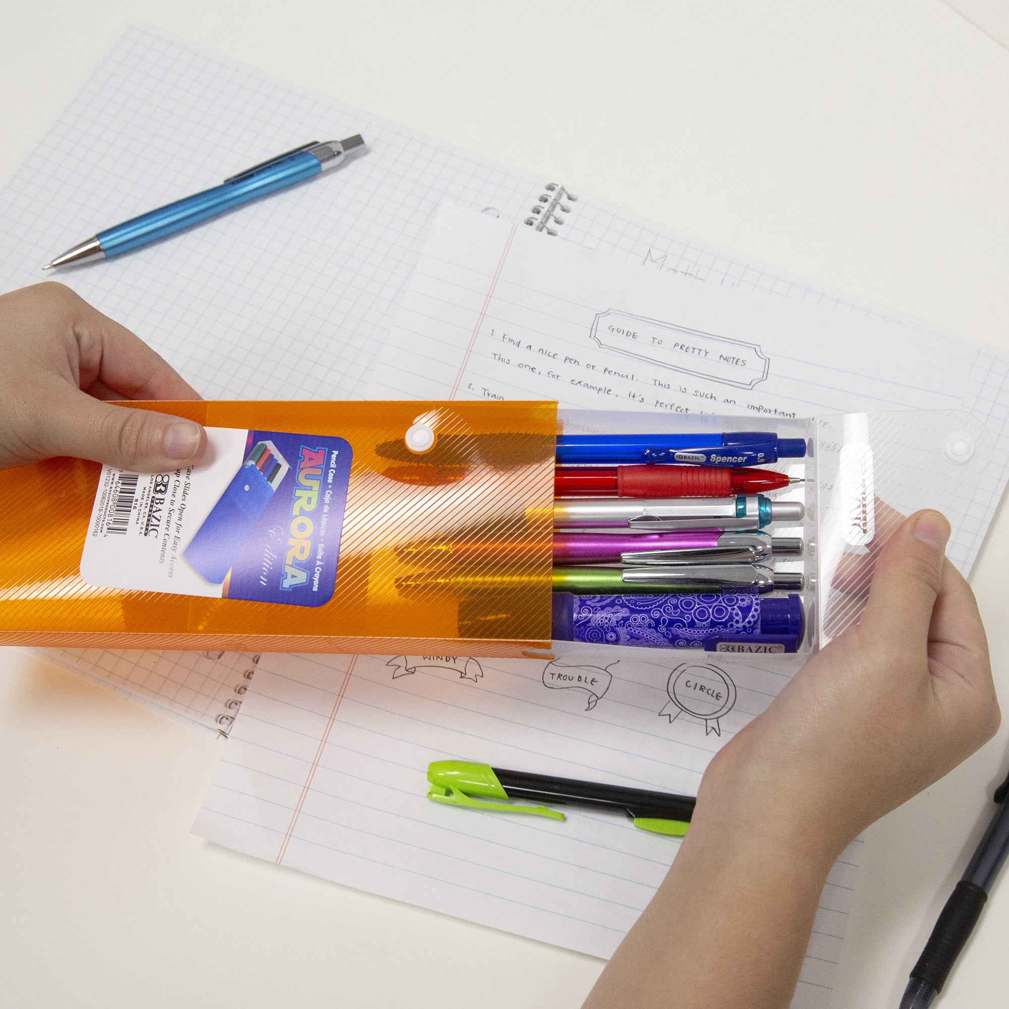 BAZIC Translucent Assorted Color Slider Pencil Case, 36-Pack