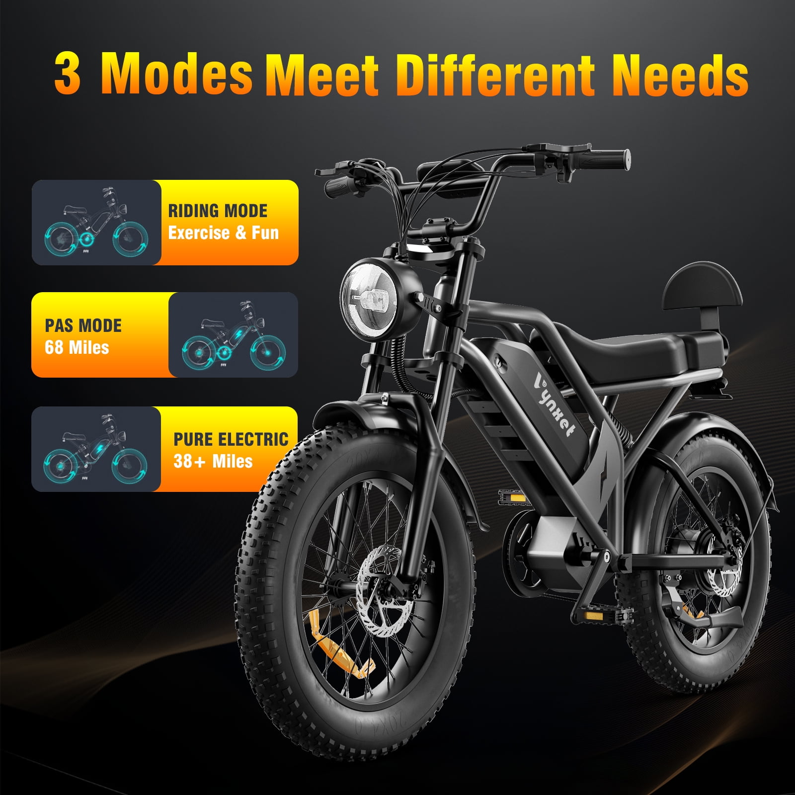 1500W Electric Bike, 20" Fat Tire E-Mountain Bikes, 48V 18Ah 32MPH Ebike for Adults Full Suspension UL2849, All-Terrain E-Bike, Black