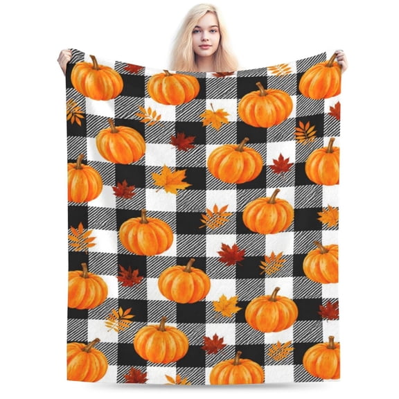 Pumpkin Buffalo Plaid Blanket Fall Harvest Throw Blanket Cozy Soft Home Decor Gift for Autumn Lovers 50x40